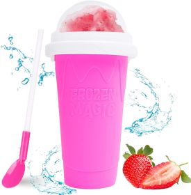 Summer Squeeze Homemade Juice Water Bottle Quick-Frozen Smoothie Sand Cup Pinch Fast Cooling Magic Ice Cream Slushy Maker (Color: Rose Red)