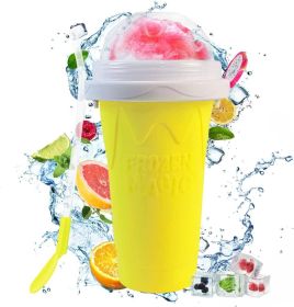 Summer Squeeze Homemade Juice Water Bottle Quick-Frozen Smoothie Sand Cup Pinch Fast Cooling Magic Ice Cream Slushy Maker (Color: Yellow)