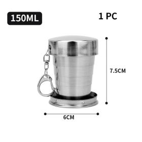 Stainless Steel Folding Cup Portable Outdoor Travel Camping Telescopic Cup Ourdoor Foldable Drinkware 75ml/150ml/250ml (Color: 150ml)