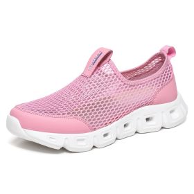 Male Slip-on Mesh Running Trainers Men Outdoor Aqua Shoes Breathable Lightweight Quick-drying Wading Water Sport Camping Sneaker (Color: Pink)