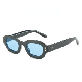 Polygonal Sunglasses Fashion Sun Glasses Retro Small Frame Women Sunglass Female Luxry Brand UV400 Shades Ocean Lens Eyewear (Lens Color: black blue)