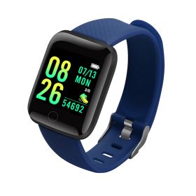 116plus Smart Bracelet Sports Bracelet D13 Color Screen Bracelet Sports Pedometer Bluetooth Reminder Heart Rate and Blood Pressure (Color: 116p-Blue (Hryfine))