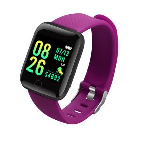 116plus Smart Bracelet Sports Bracelet D13 Color Screen Bracelet Sports Pedometer Bluetooth Reminder Heart Rate and Blood Pressure (Color: 116p-Purple (Hryfine))