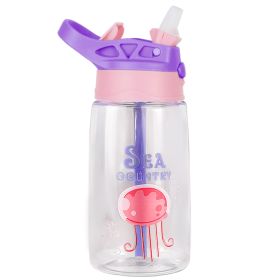 16.2Oz Leak-proof Kids Water Bottle with Straw Push Button Sport Water Bottle for Kids Crab Ship Jellyfish Rocket (Pattern: Jellyfish)